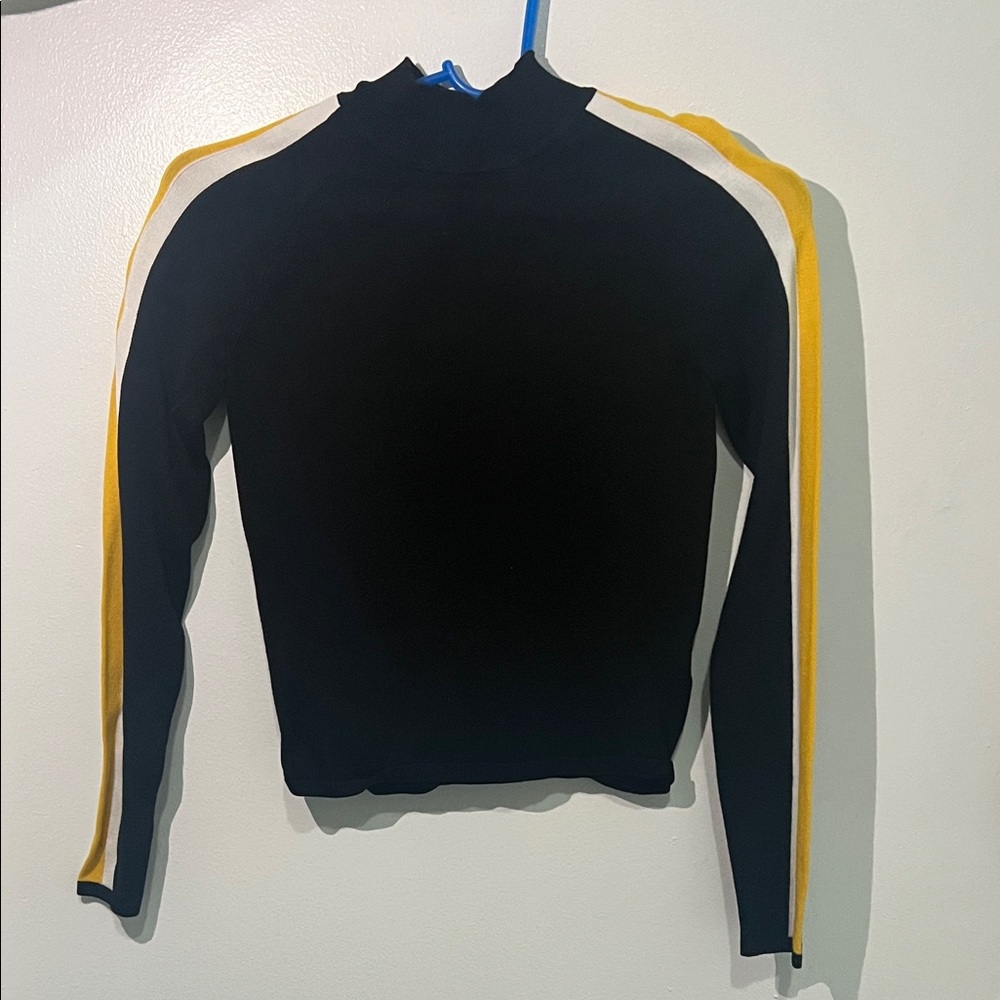 H&M Black Sweatshirt with Yellow and White Stripes